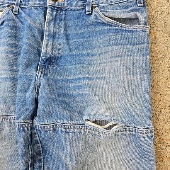 Vtg DICKIES Logo Patch Faded Workwear Double Knee Denim Jeans Tagged 36 x 32 - Picture 3 of 8